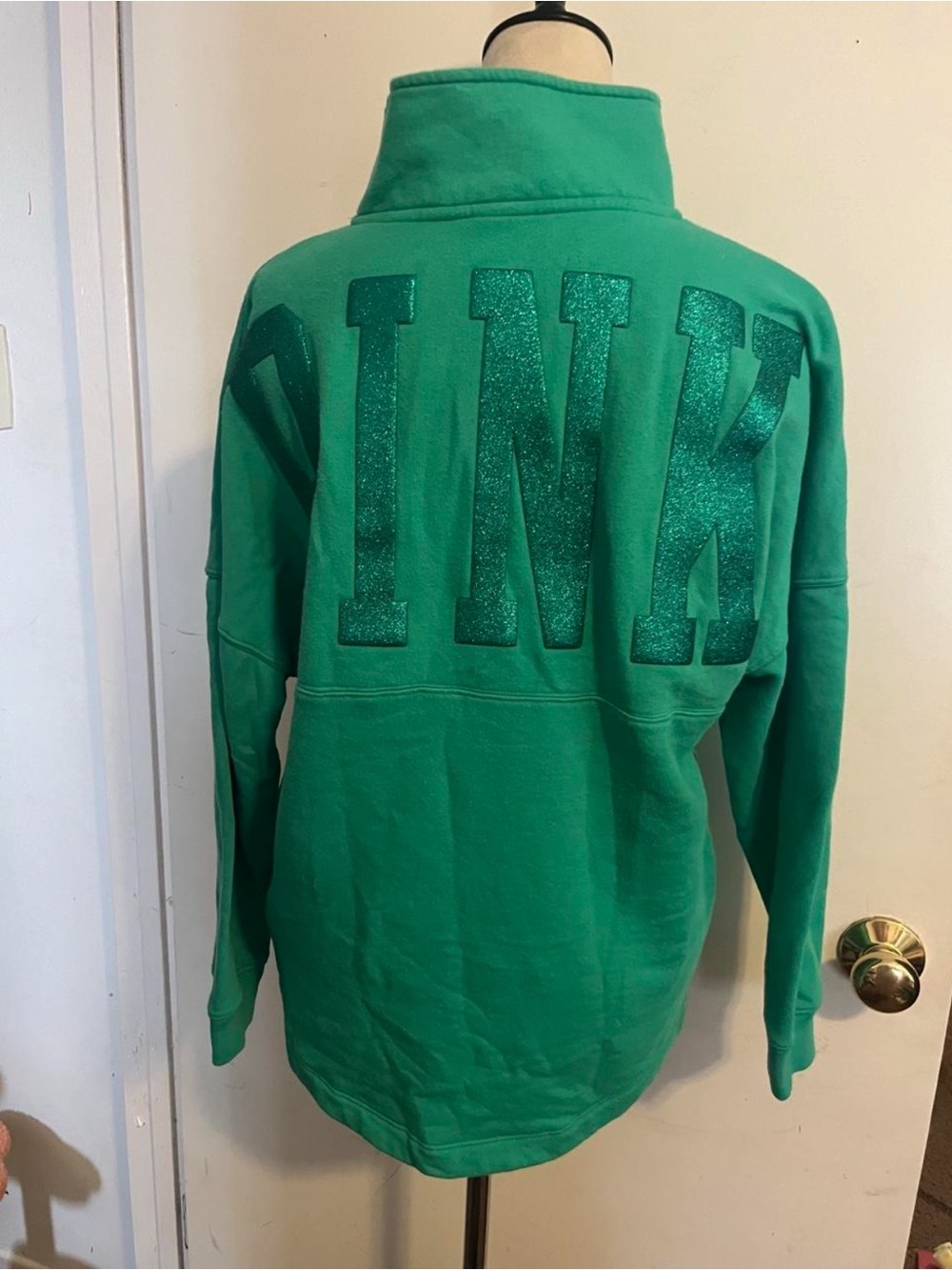 PINK courter zip green sweatshirt